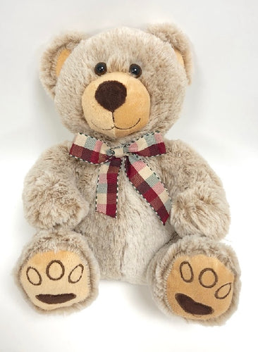 BEIGE BEAR WITH RIBBON 28CM SITTING