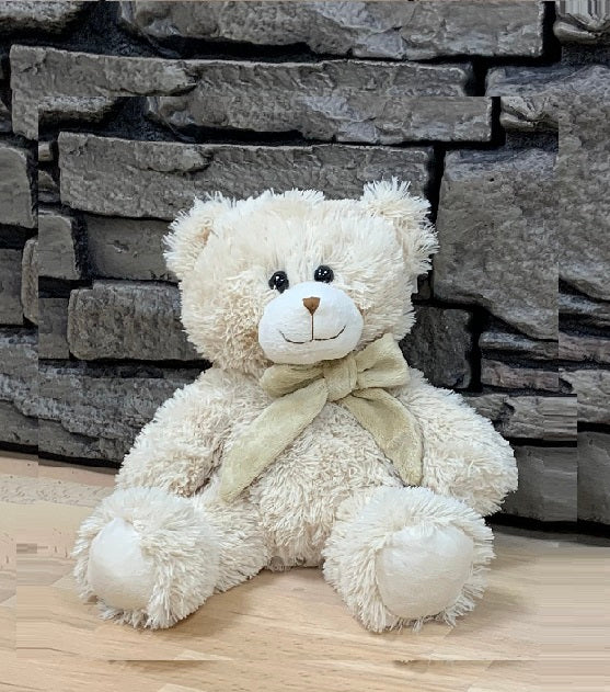 BEIGE BEAR WITH BROWN BOW 18CM