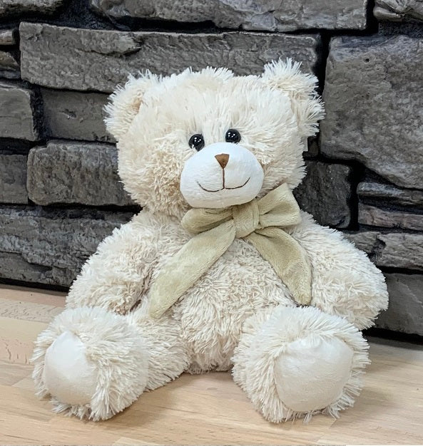 BEIGE BEAR WITH BROWN BOW 25CM